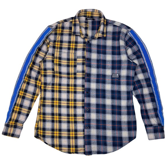 Pink Dolphin Shirt Men Rare Flannel Split-Color Button-Up‎ Medium Hip-Hop Y2K